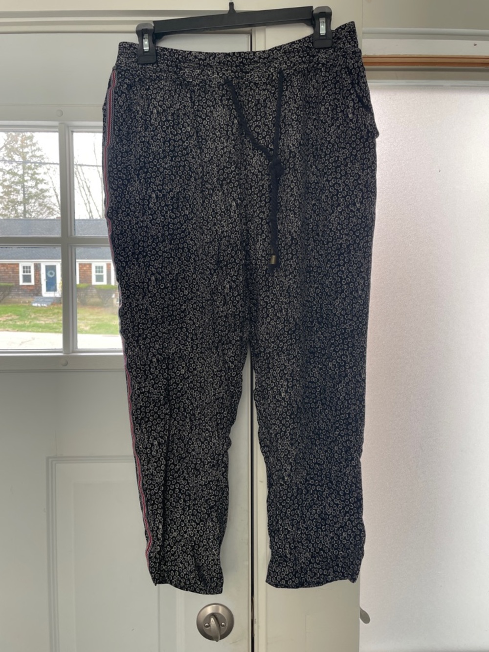 Anthropologie Black Cropped Drawstring Pants with Side Stripe